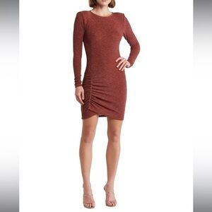 NWT Ramy Brook Portia Ruched Long Sleeve Dress in‎ Cinnamon